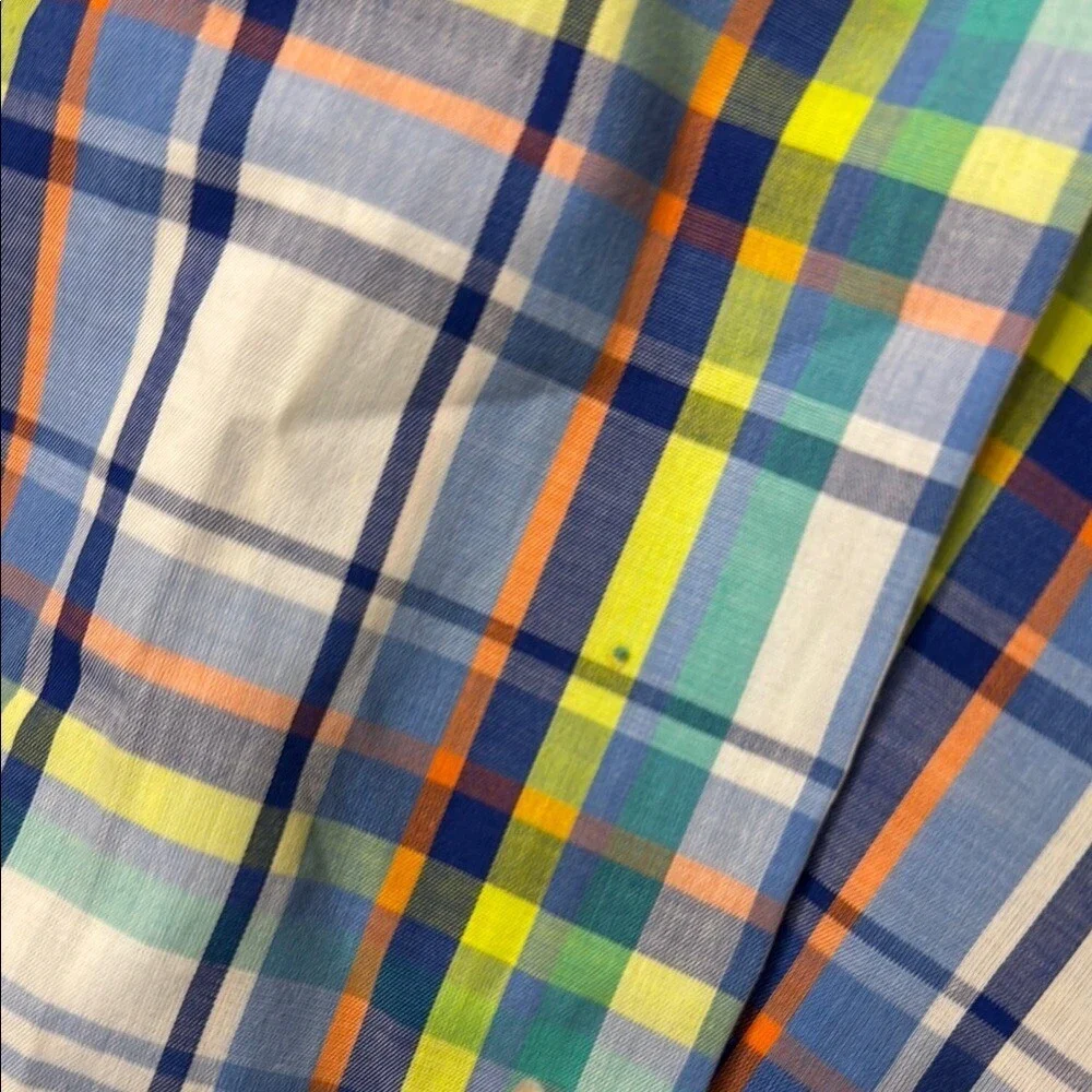 Chaps Boys Blue and Green Button Down Shirt Vibrant Plaid Design,‎ Size XL NWT